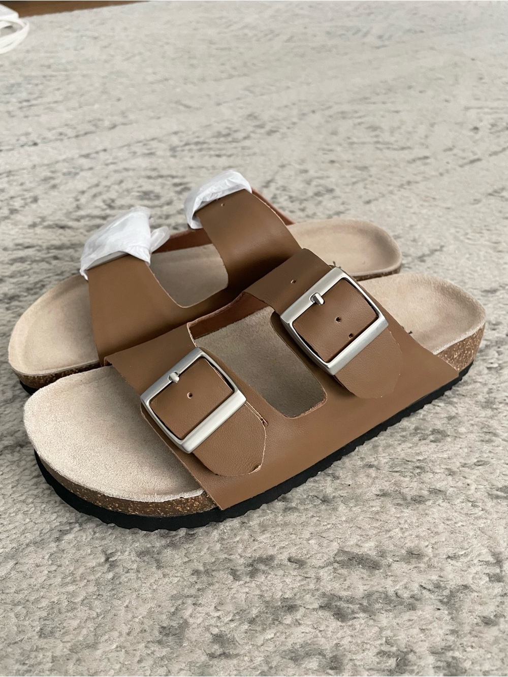 Quince Napa Leather Double Buckle Slide Sandals. New Size 7